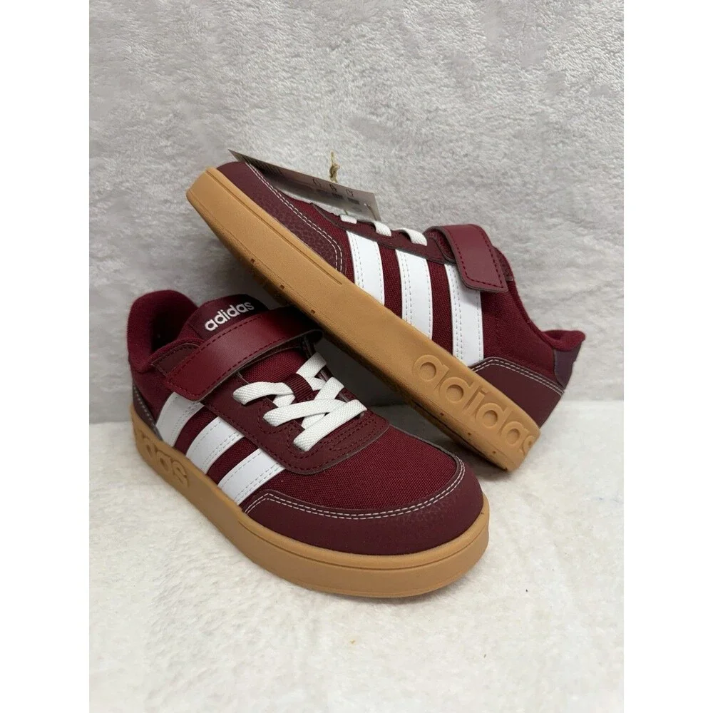 Adidas Breakbase C Kids Sneakers Burgundy White Gum Sole Size 2